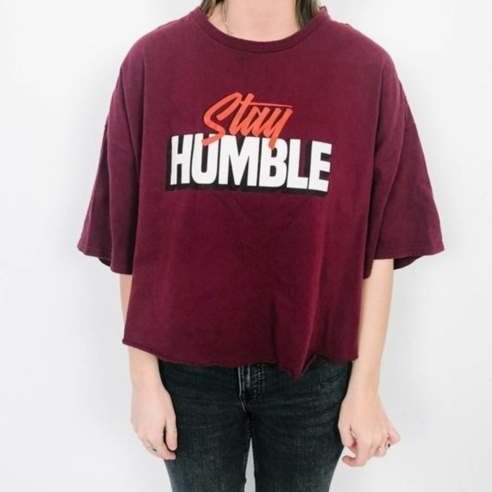 Delta Pro Weight Stay Humble Cropped Graphic Tee Maroon Burgundy 3XL